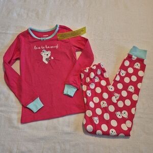 Gymboree girls size 7 teddy bear pajamas snug fit, coral, teal & white, New